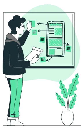 Profesional explicando servicios de diseño web en pizarra